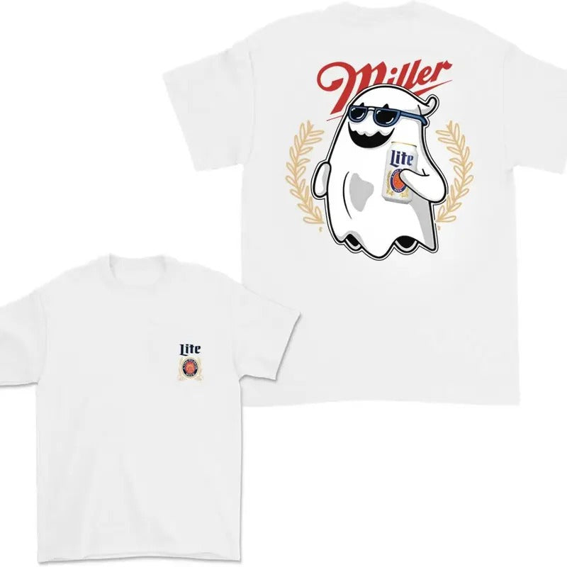 Miler Lite Ghost Halloween 2 Sided T-Shirt DRG DRG, Miler Lite Sweatshirt For Men And Women, Halloween Trendy Hoodie DRG