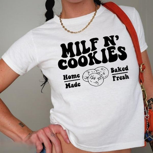 Milf N Cookies Babytee Shirt, Stay At Home Milf babytee, Funny Milf Shirt, Funny Tops Womenswear