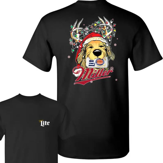 Miller Lite Christmas Golden Dog 2 Sided T-shirt Sweatshirt Hoodie, Miller Lite Christmas Gift Outdoors Funny Beer Shirt, Miller Lite Christmas  Christmas Gifts Funny Beer Trendy Shirt