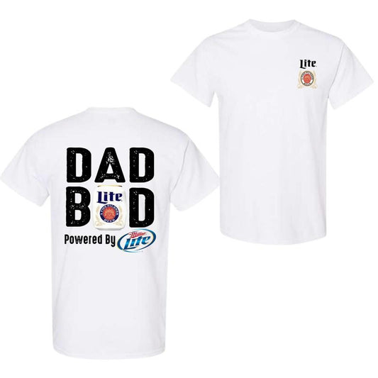 Miller Lite Dad Bod Powered By Miller Lite 2 Sided T-Shirt, Gift For Men, Casual Drinking Tshirt, Classic Menswear