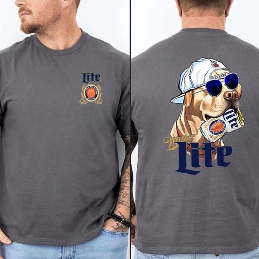 Miller Lite Funny Labrador Cool Style T-shirt 2 Sides Unisex Cotton Fit Menswear Womenswear