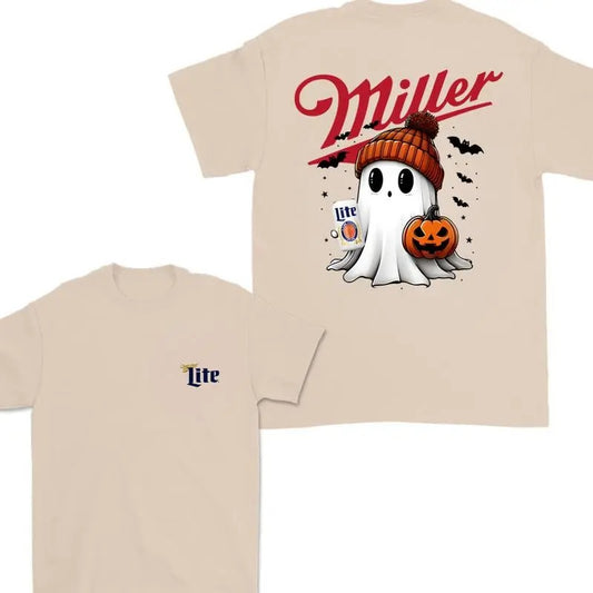 Miller Lite Ghost Cute Pumpkin Halloween Double Sided T-shirt , Miller Lite Shirt For Men And Women, Halloween Pumpkin Trendy Shirt