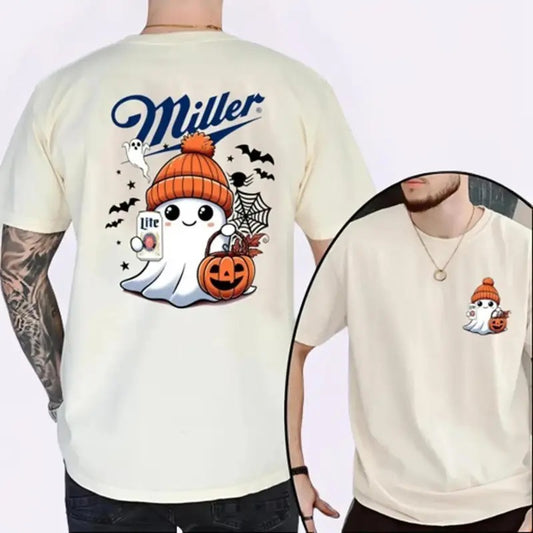 Miller Lite Ghost Pumpkin Halloween Unisex Double Side T-shirt,Miler Lite Tee, shirt trend