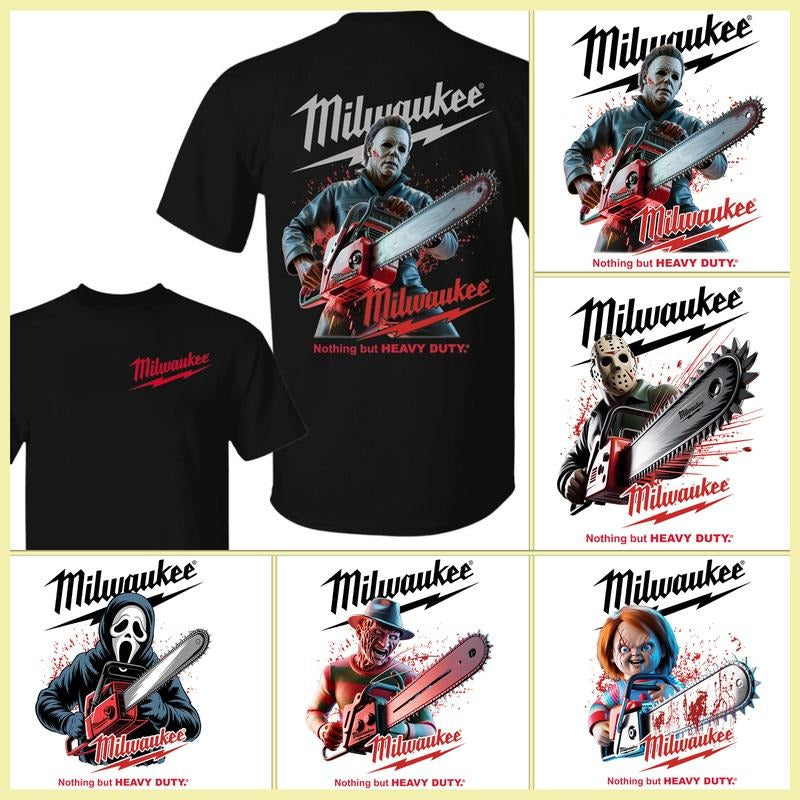 Milwaukee Horror Michael Myers Chucky Jason Freddy Ghost Face With Chainsaw Unisex Tee Halloween Killer Character Graphic...