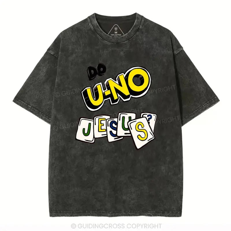 [ Mineral Wash ] 1 DO U-No Jesus Christian Washed Shirt Jesus Graphic Washed Style Shirt
