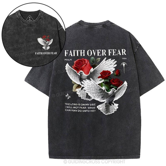 [ Mineral Wash ] 2 Faith Over Fear Christian Washed Shirt Jesus Graphic Washed Style Shirt