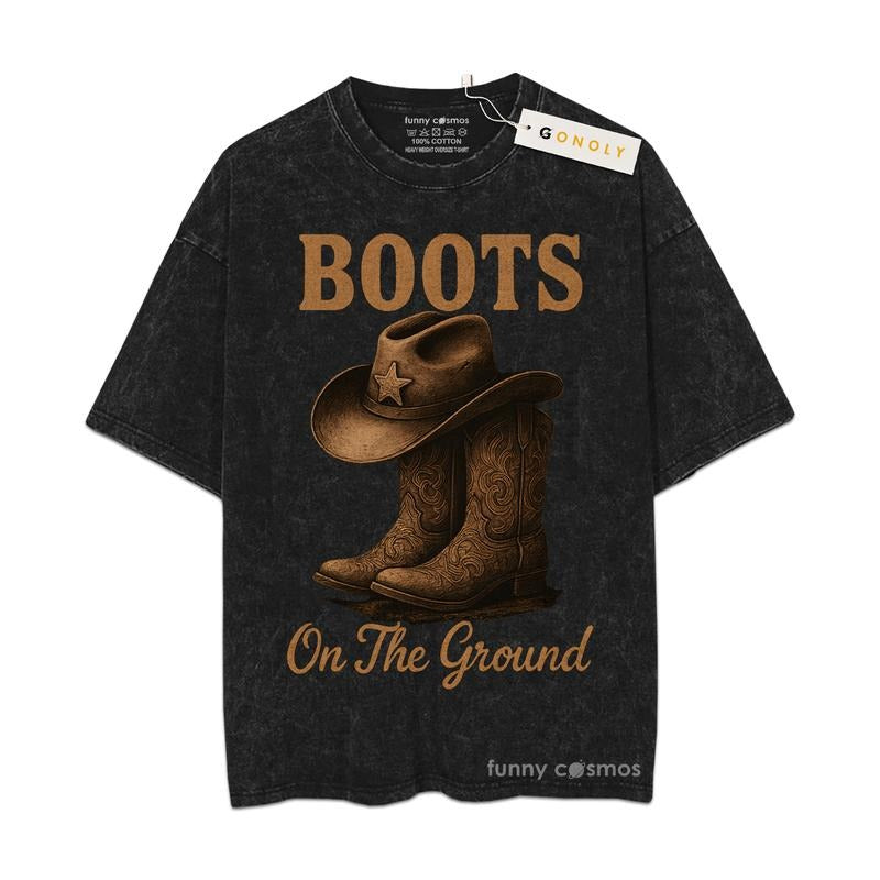 [ Mineral Wash ] Boots On The Ground Graphic Washed Style TShirt Hoodie, Sweatshirt | DripVista.com