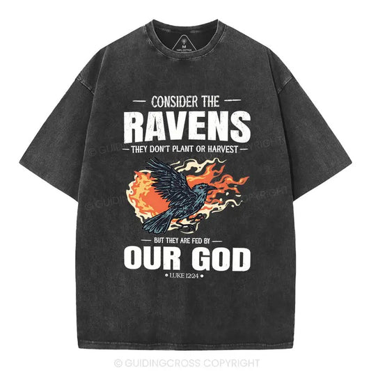 [ Mineral Wash ] Consider The Ravens Our God Chirstian Washed TShirt Jesus Graphic Washed Style TShirt