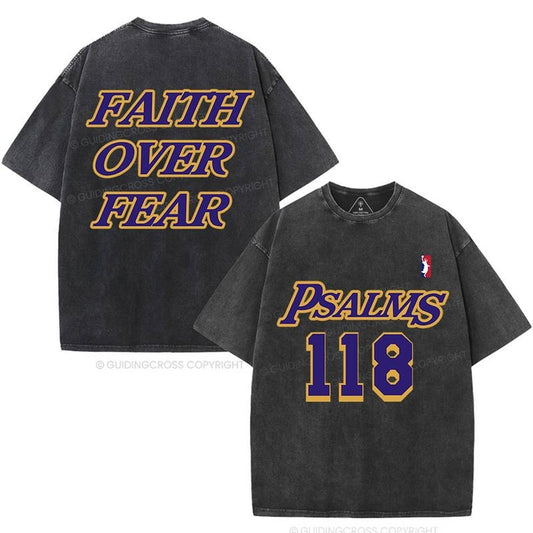 [ Mineral Wash ] Faith Over Fear Christian Washed Shirt Jesus Graphic Washed Style Shirt