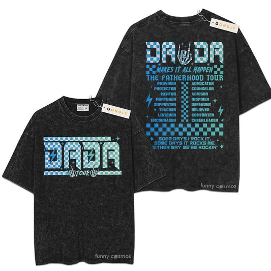 [ Mineral Wash ] Fatherhood Tour, Sometimes I Rock It Sometimes It Rocks Me Father Day Graphic Washed Style Shirt