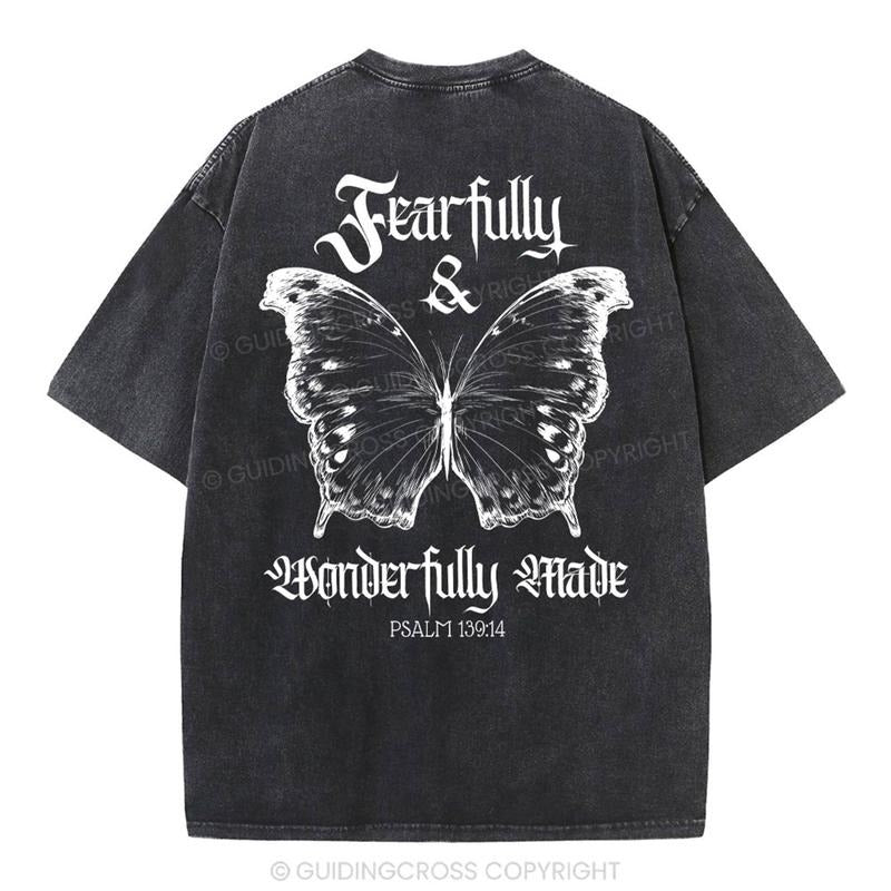 [ Mineral Wash ] Fearfully And Wonderfully Christian Washed Shirt Jesus Graphic Washed Style Shirt Hoodie, Sweatshirt