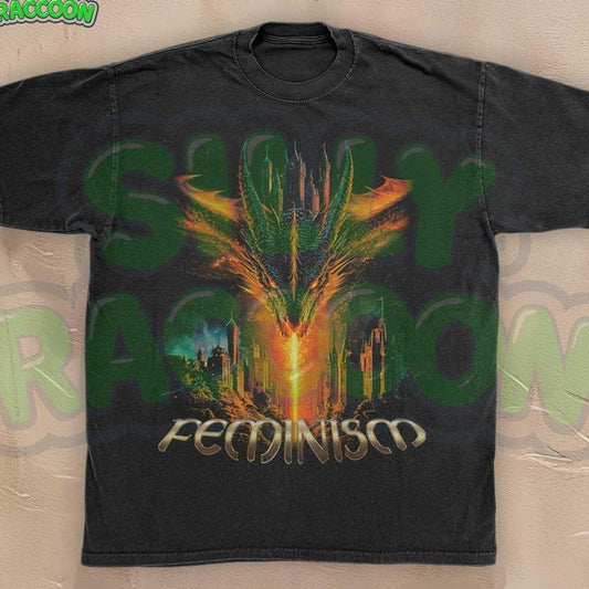 [ Mineral Wash ] Feminist Dragon TShirt, Dark Fantasy Feminism Tee, Gothic Fantasy Graphic Washed, Mythical Creature, Girl Power Tee, Empowerment TShirt