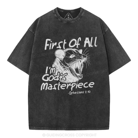 [ Mineral Wash ] First Of All Im Gods Masterpiece Christian Washed TShirt Jesus Graphic Washed Style Shirt