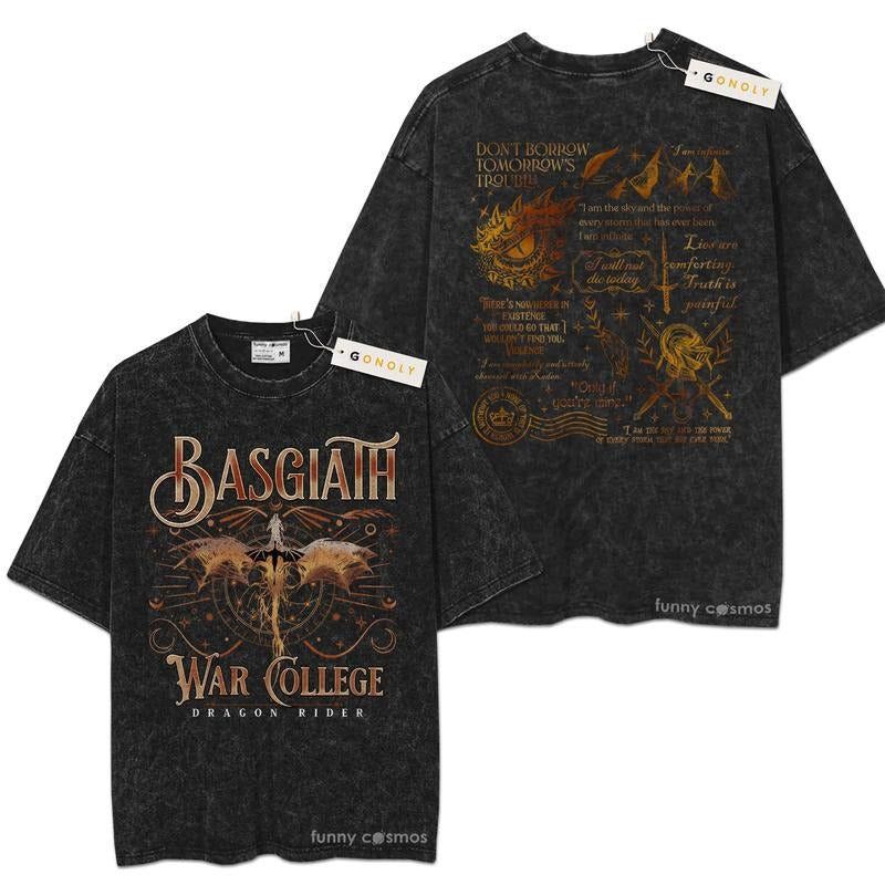 [ Mineral Wash ] Fourth Wing Basgiath War College Book, Bookish Graphic Washed Style Shirt
