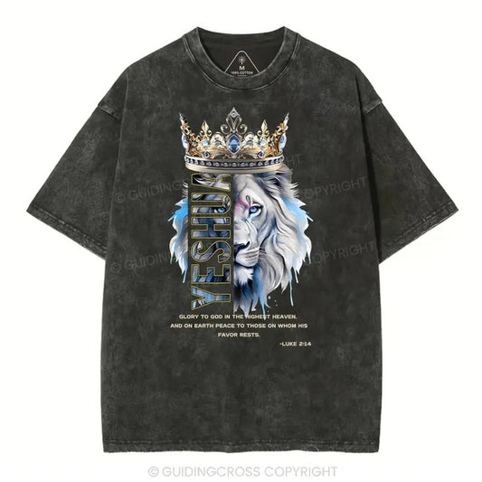 [ Mineral Wash ] Glory To God In The Highest Heaven Christian Washed Shirt Jesus Graphic Washed Style Shirt