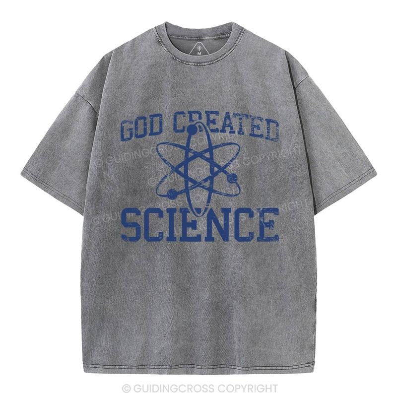 [ Mineral Wash ] God Created Science Christian Washed Shirt Jesus Graphic Washed Style Shirt Hoodie, Sweatshirt