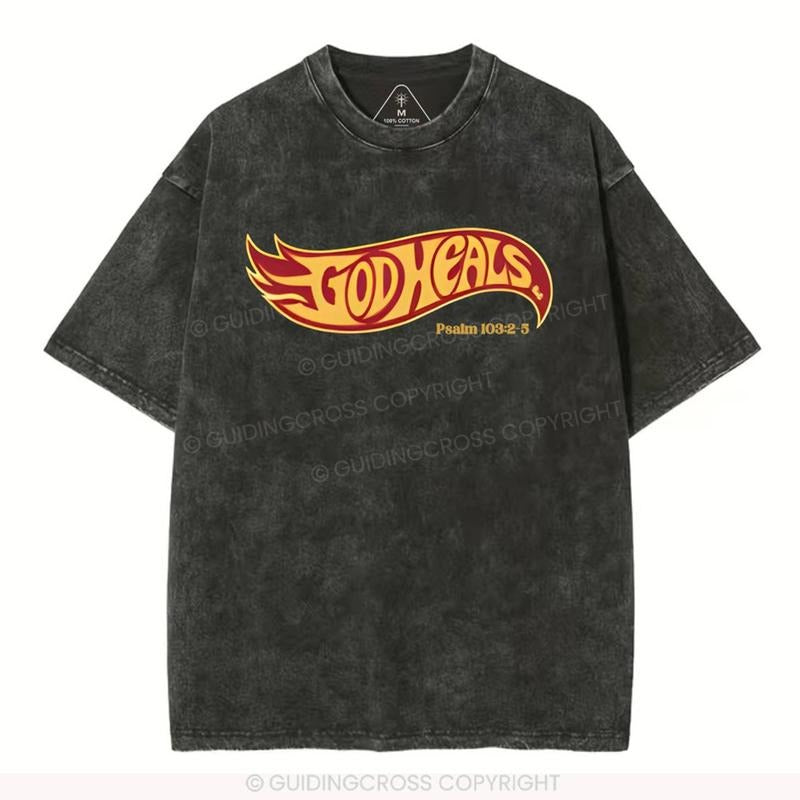 [ Mineral Wash ] God Heals Christian Washed TShirt Jesus Graphic Washed Style Shirt Hoodie, Sweatshirt | DripVista.com