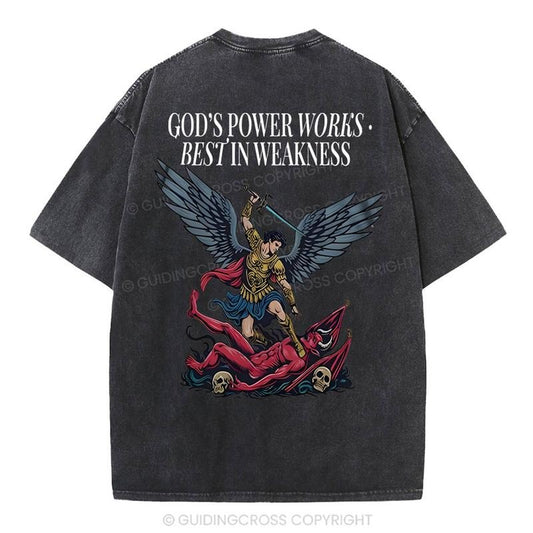 [ Mineral Wash ] Gods Power Works Beat In Weakness Christian Washed TShirt Jesus Graphic Washed Style Shirt