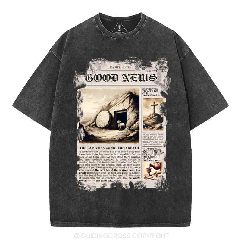 [ Mineral Wash ] Good News Christian Washed Shirt Jesus Graphic Washed Style Shirt Hoodie, Sweatshirt | DripVista.com