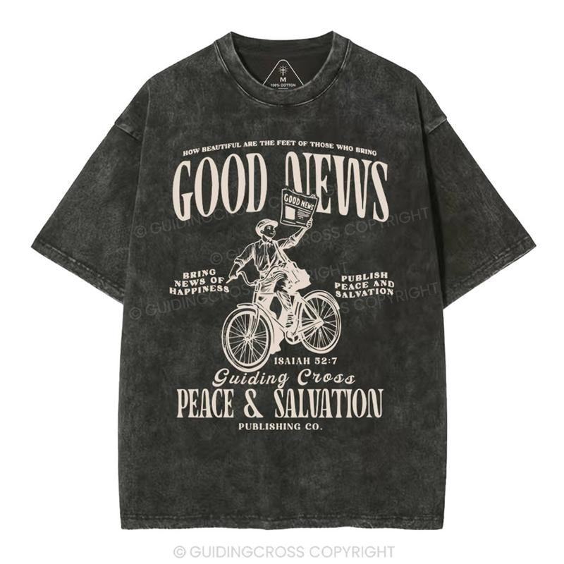 [ Mineral Wash ] Good News Christian Washed TShirt Jesus Graphic Washed Style Shirt