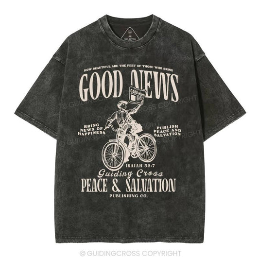 [ Mineral Wash ] Good News Christian Washed TShirt Jesus Graphic Washed Style Shirt