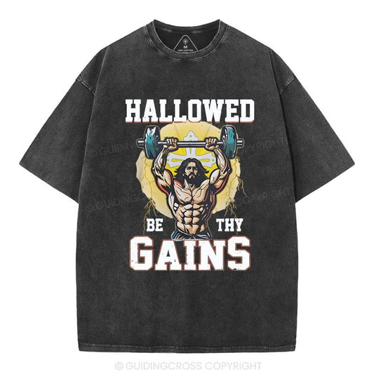[ Mineral Wash ] Hallowed Be The Gains Christian Washed TShirt Jesus Graphic Washed Style Shirt