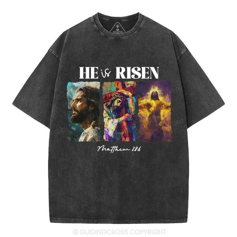 [ Mineral Wash ] He Is Risen Christian Washed TShirt Jesus Graphic Washed Style Shirt Hoodie, Sweatshirt | DripVista.com