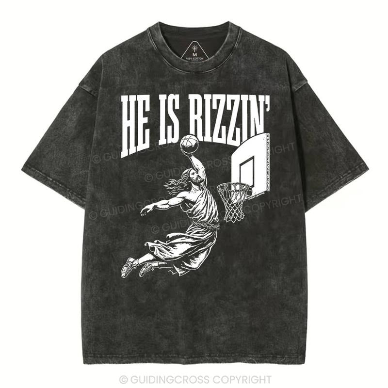 [ Mineral Wash ] He Is Rizzin Christian Washed TShirt Jesus Graphic Washed Style Shirt Hoodie, Sweatshirt | DripVista.com
