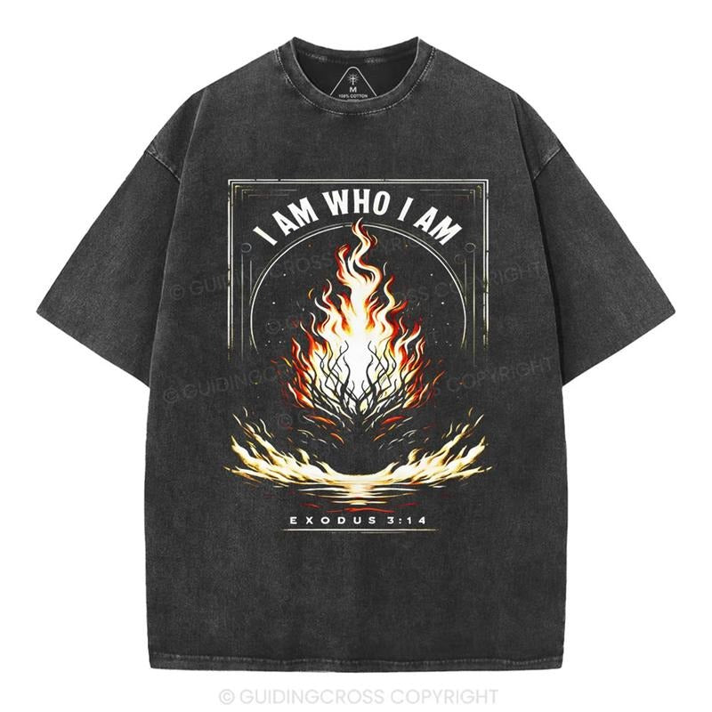[ Mineral Wash ] I Am Who I Am Christian Washed TShirt Jesus Graphic Washed Style Shirt Hoodie, Sweatshirt | DripVista.com