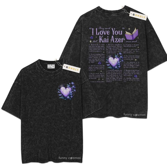 [ Mineral Wash ] I Love You in Powerless Kai Azer Powerless Book, Bookish Graphic Washed Style Shirt