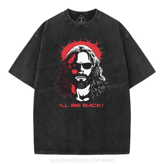 [ Mineral Wash ] I'll Be Back Christian Washed Shirt Jesus Graphic Washed Style Shirt