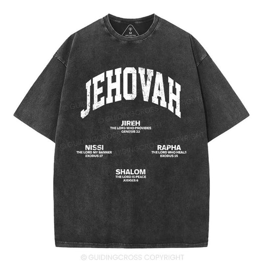 [ Mineral Wash ] JEHOVAH Christian Washed Shirt Jesus Graphic Washed Style Shirt
