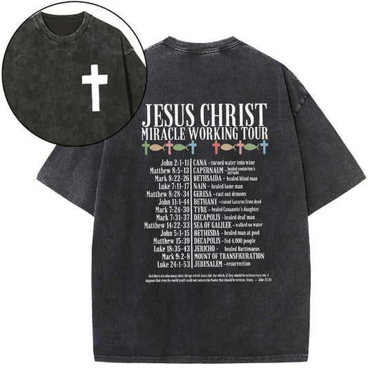 [ Mineral Wash ] Jesus Chrsit Miracle Working Tour Christian Washed Shirt Jesus Graphic Washed Style Shirt