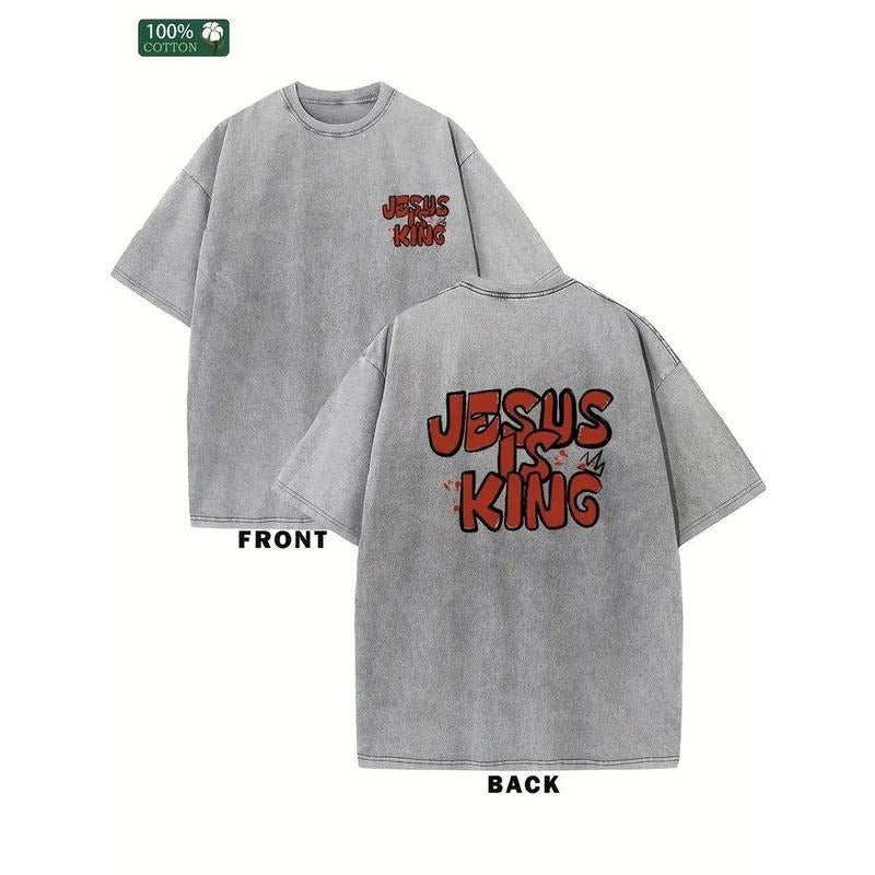 [ Mineral Wash ] Jesus Is King Mens Washed Cotton TShirt, All Cotton, Casual Sports Style Top TShirt, Trendy And Fashionable Street Style, Suitable For Travel