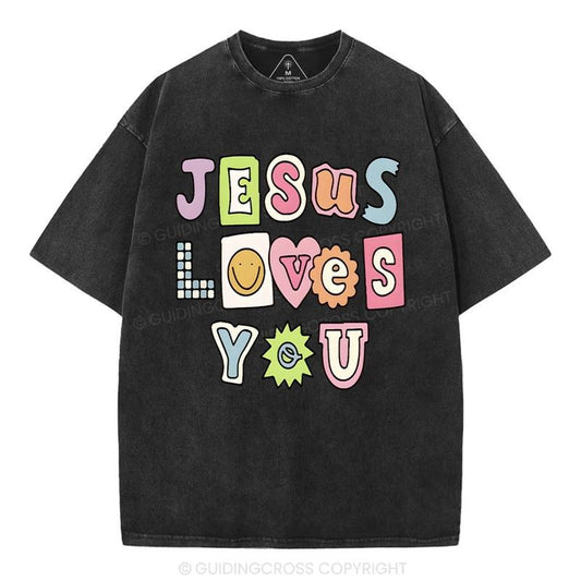 [ Mineral Wash ] Jesus Love You Washed Shirt Jesus Graphic Washed Style Shirt