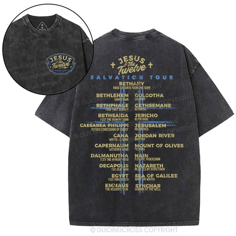 [ Mineral Wash ] Jesus Salvation Tour Chrsitian Washed Shirt Jesus Graphic Washed Style Shirt