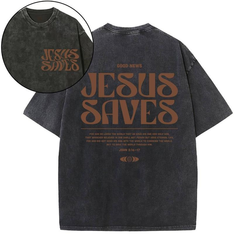 [ Mineral Wash ] Jesus Saves Christian Washed TShirt Jesus Graphic Washed Style Shirt Hoodie, Sweatshirt | DripVista.com