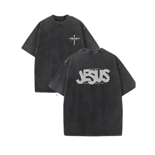 [ Mineral Wash ] Jesus Saves Loves You Mens Washed Cotton TShirt, All Cotton,Style Top TShirt, Trendy And Fashionable Street Style, Suitable For Travel& Sports Wear