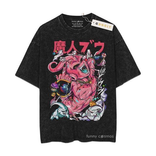 [ Mineral Wash ] KidBuu Fan Anime Shirt, Graphic Washed Style Shirt