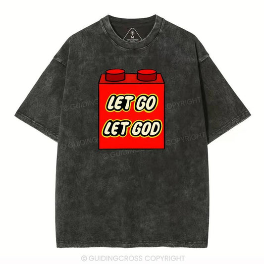 [ Mineral Wash ] Let Go Let God Christian Washed TShirt Jesus Graphic Washed Style Shirt