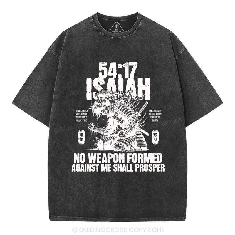 [ Mineral Wash ] No Weapon Formed Against Me Shall Prosper Isaiah 54:17 Christian Washed TShirt Jesus Graphic Washed Style TShirt