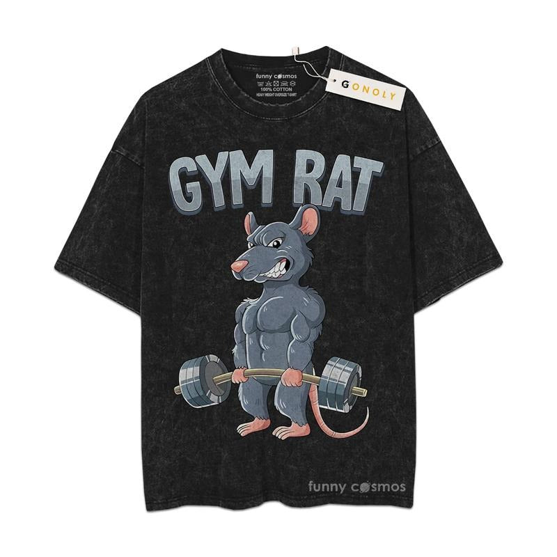 [ Mineral Wash ] Retro Funny Rat Gym Tee, Fan Lovers Streetwear & Washed Gym Style Shirt Hoodie, Sweatshirt | DripVista.com