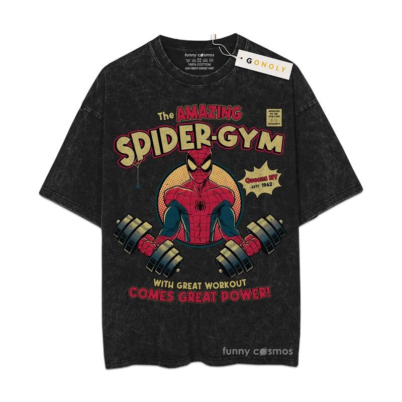 [ Mineral Wash ] Retro Funny The Amazing Superhero, Great Power Gym Tee, Fan Lovers Streetwear & Washed Gym Style Shirt...