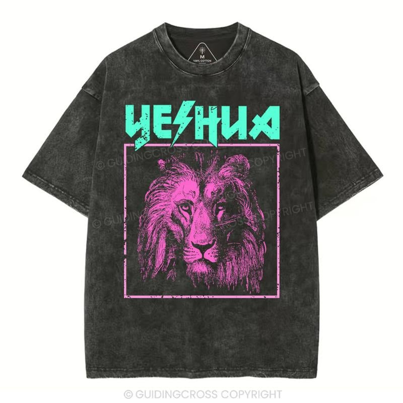 [ Mineral Wash ] Retro Lion Yeshua Christian TShirt Jesus Graphic Washed Style Shirt Hoodie, Sweatshirt | DripVista.com
