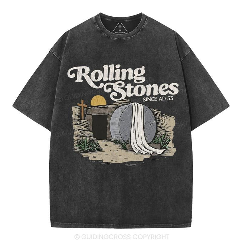 [ Mineral Wash ] Rolling Stone Christian Washed TShirt Jesus Graphic Washed Style Shirt Hoodie, Sweatshirt | DripVista.com