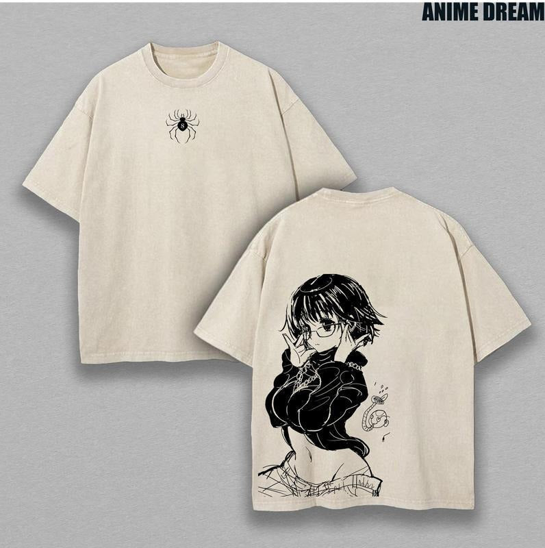 [ Mineral Wash ] Shizuku Hunter X Hunter Anime Double Printed Vintage Washed Tee Unisex Oversize Heavyweight Cotton...