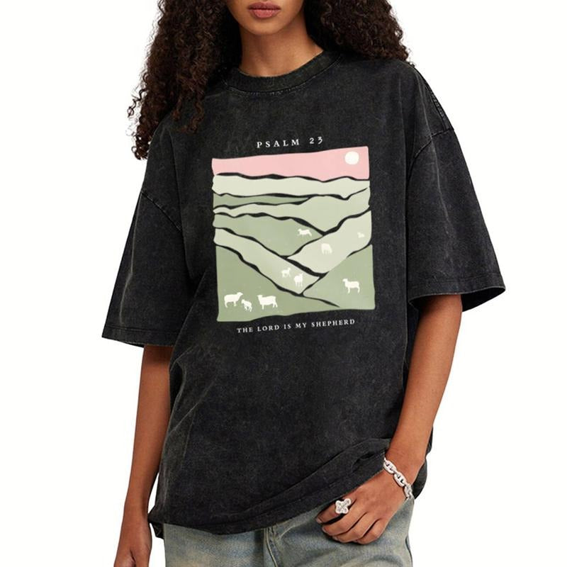 [ Mineral Wash ] The Lord Is My Shepherd Christian Washed TShirt Jesus Graphic Washed Style Shirt