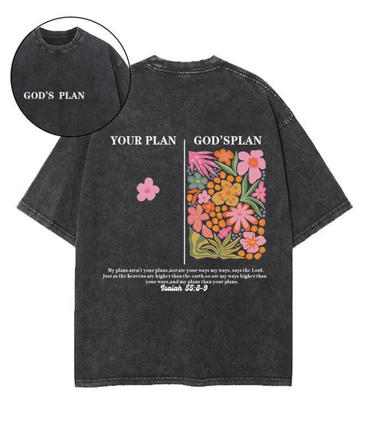 [ Mineral Wash ] Your Plan Gods Plan Double Sided Design Washed Christian TShirt, 5Xl Vintage Jesus Shirt, Cotton Menswear Womenswear