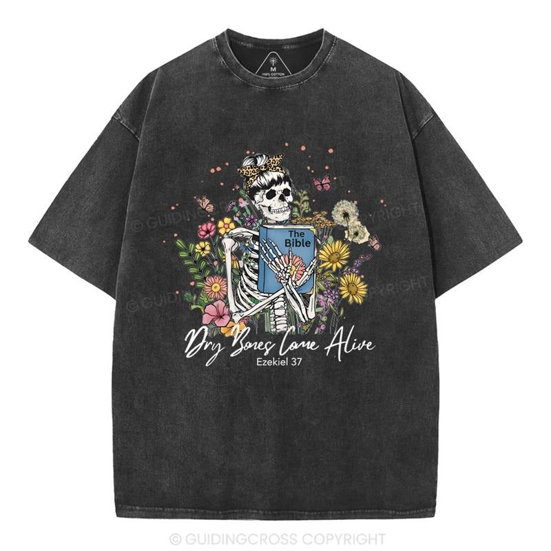 [Mineral Wash Shirt] Dry Bones Come To Alive, Christian Washed Shirt Jesus Graphic Style Shirt Crewneck Casual Hoodie,...