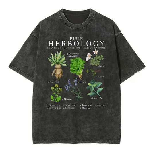 [Mineral Wash Shirt] YHWH Boho Floral Lung Christian Washed Shirt Jesus Graphic Washed Style Shirt Crewneck Casual